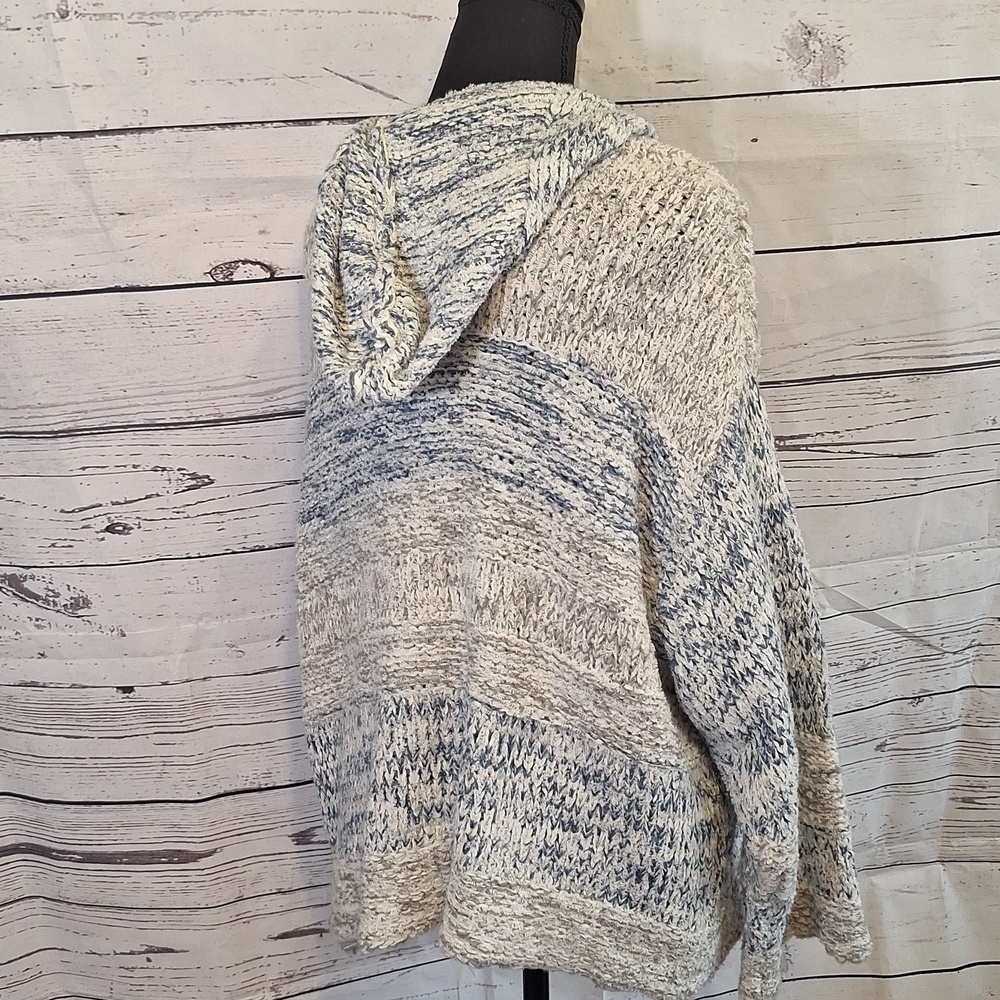 Blush Noir Hooded Open Cardigan Sweater Blue Cream Marled Knit Boho Sz. M #1130 - Picture 3 of 7